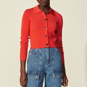 Sandro Cropped Cardigan with Collar